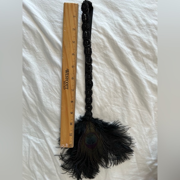 Black Beaded Headpiece with black feathers - Picture 4 of 4